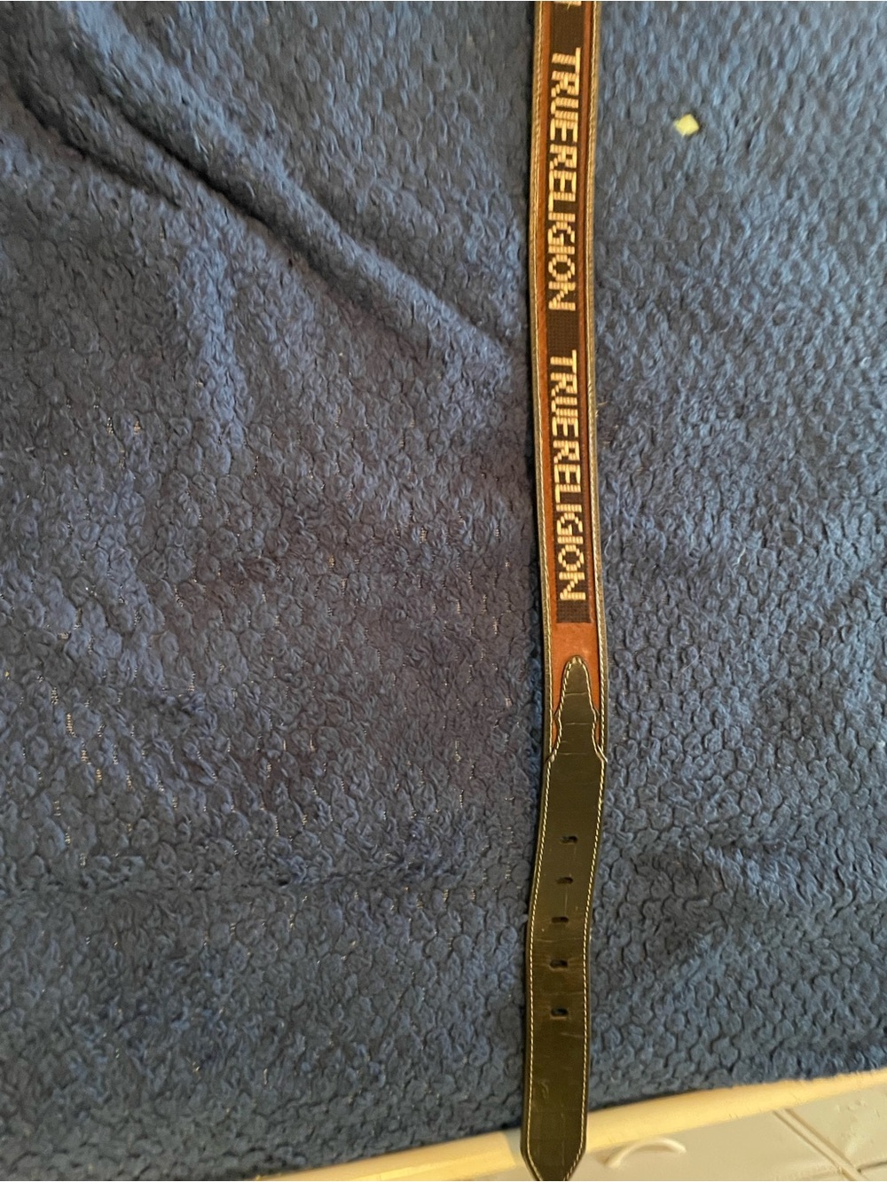 True Religion Black and Brown Leather Logo Belt